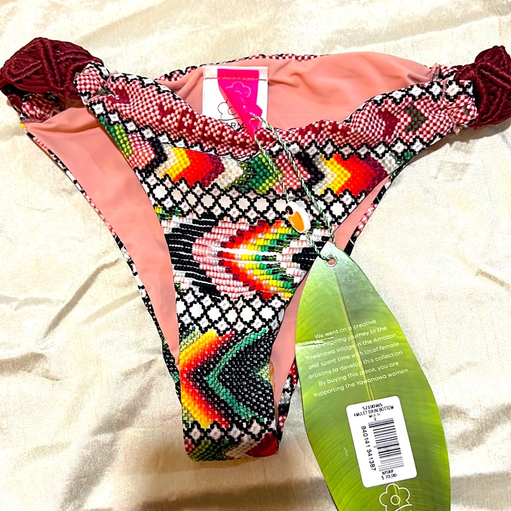 Bikini bottom with braided hand made crocheted sides